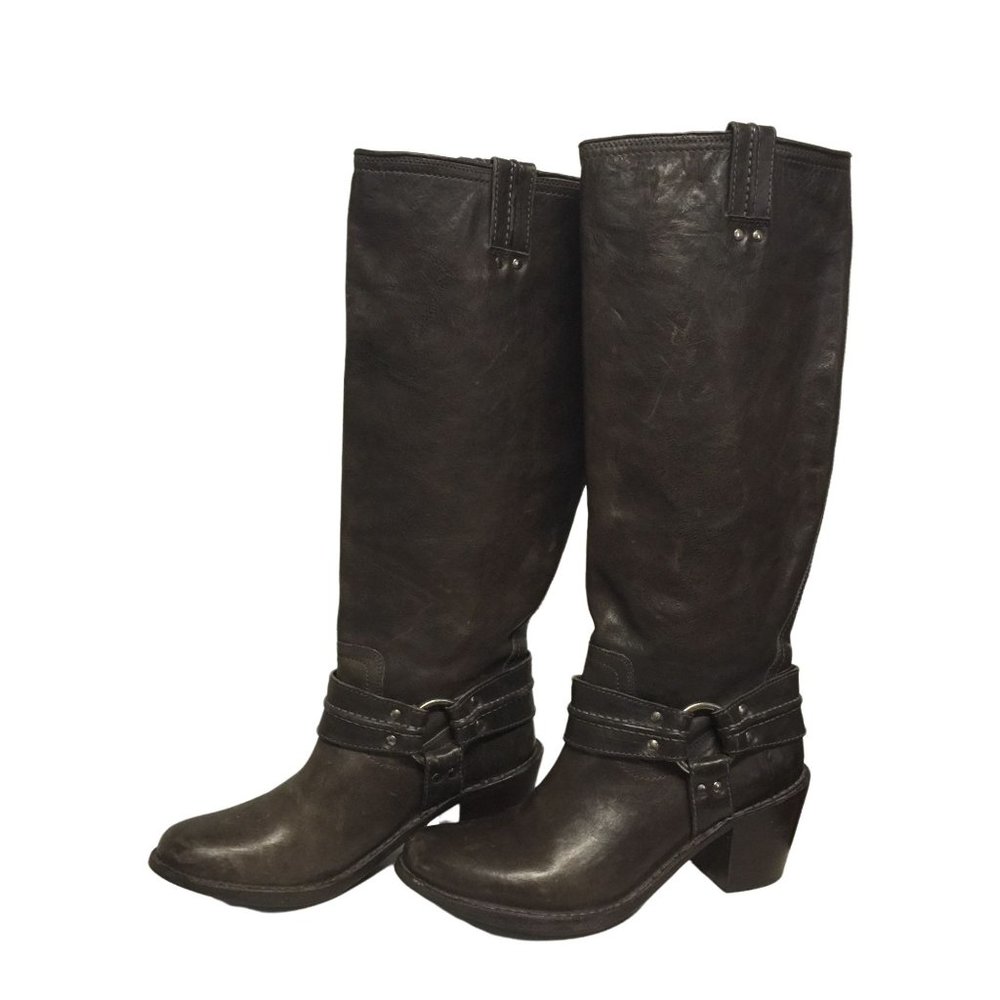 FRYE tall knee high heeled boots brown